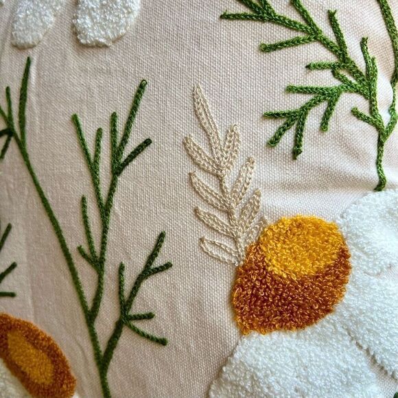 Embroidered Daisy Spring Throw Pillow Cover Tufted - Picture 2 of 4
